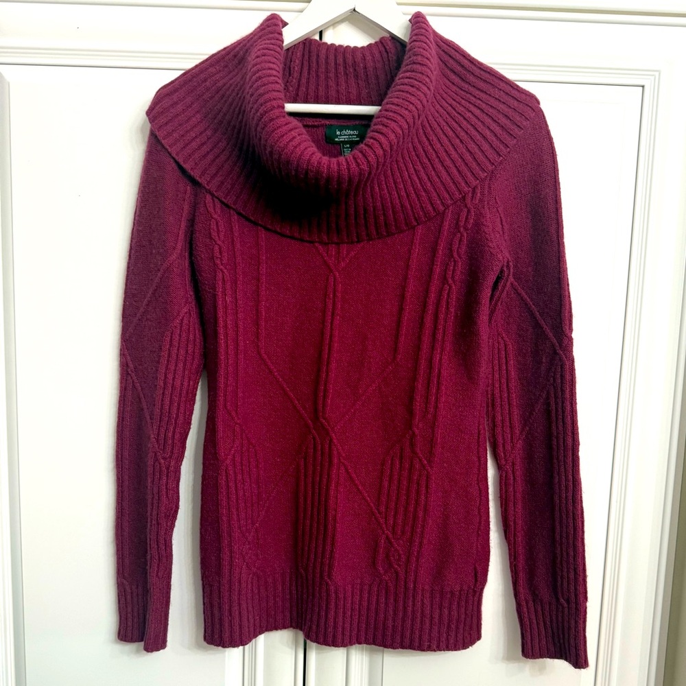 Le Chateau Size Large Purple Cowl Neck Long Sleeve Sweater Cashmere Blend